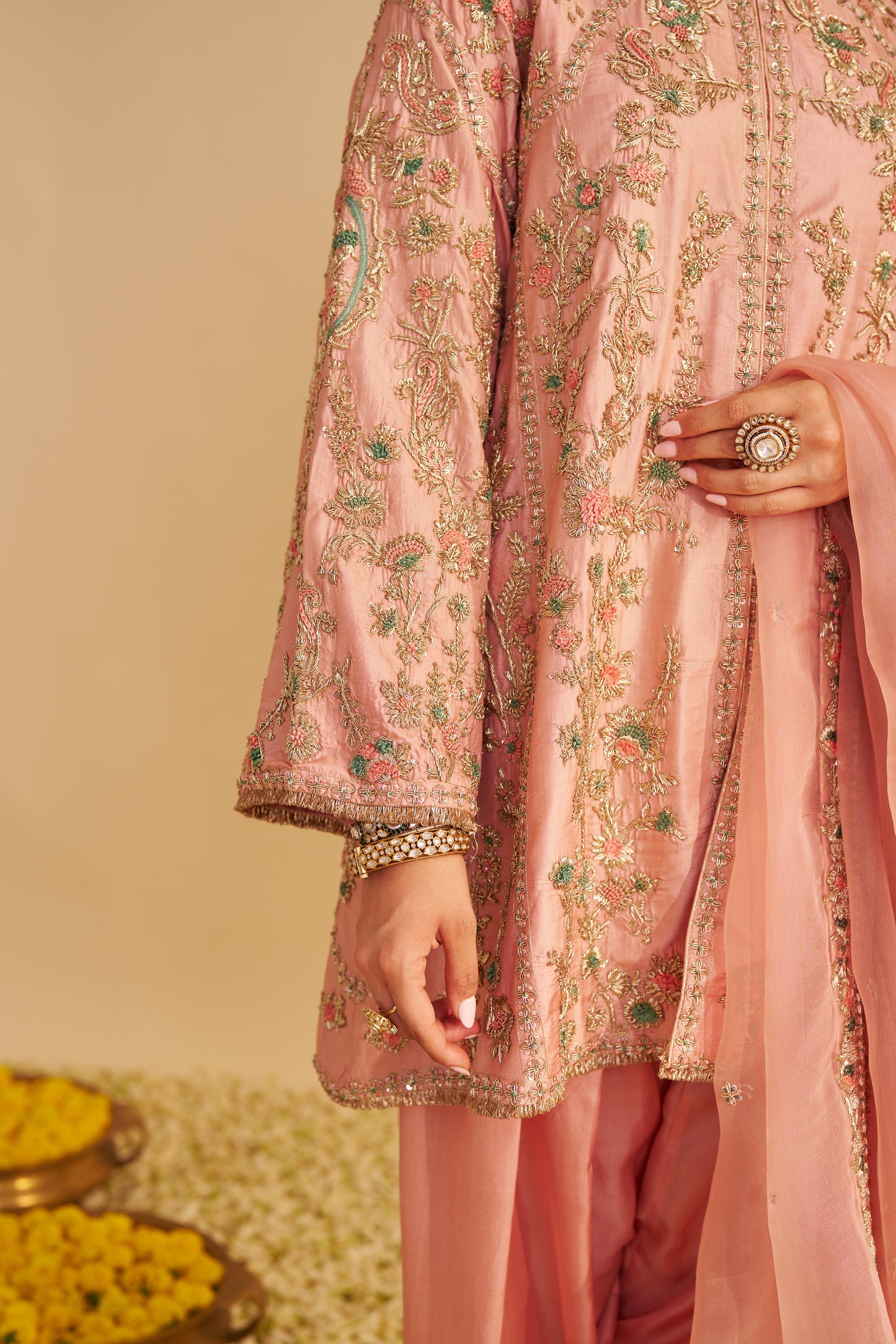 ALIRA - DABKA ZARDOZI EMBROIDERED BLUSH PINK KURTA & SALWAR WITH DUPATTA