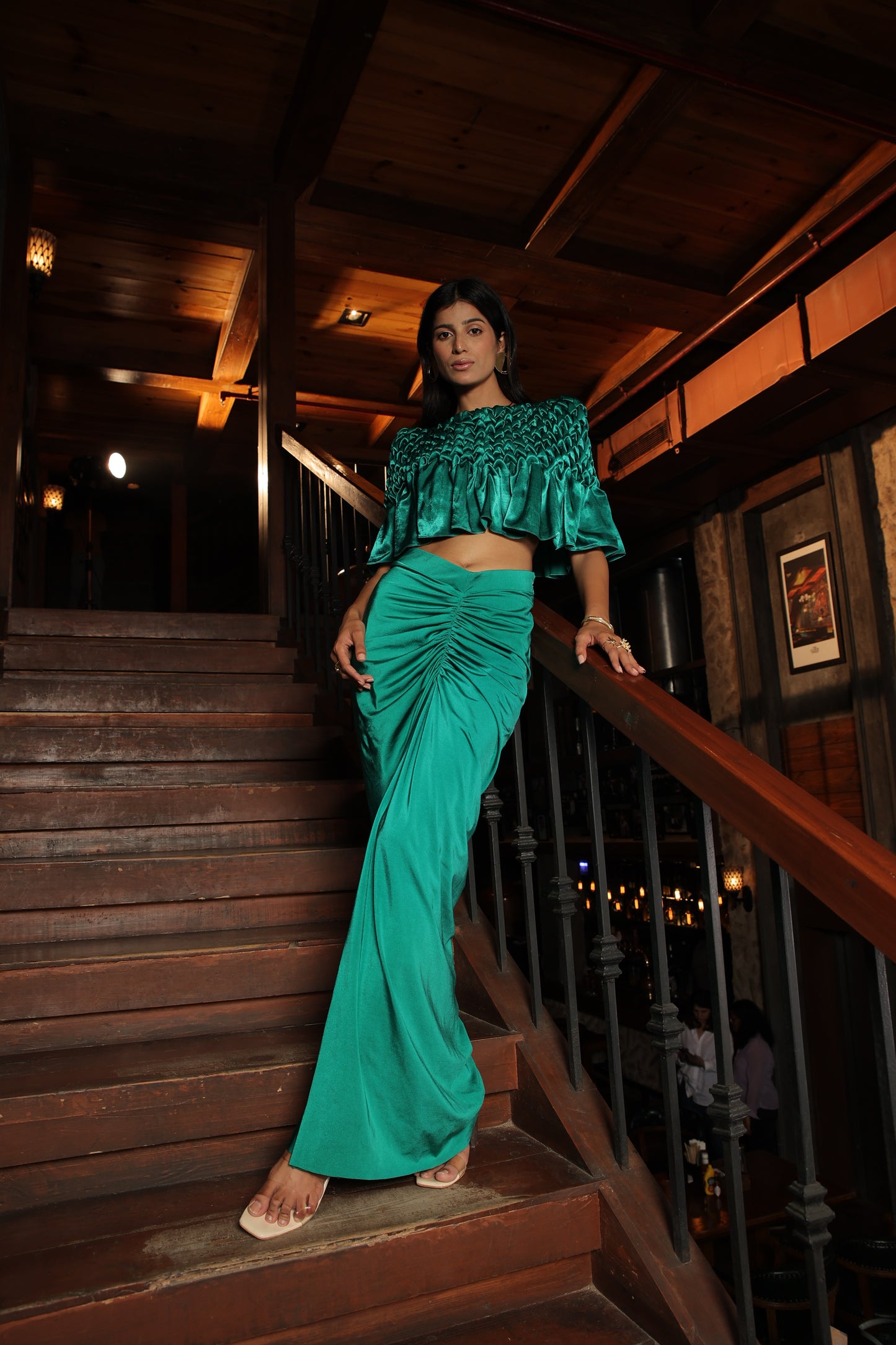 DAHLIA - MONTONE CAPE WITH RUCHED SKIRT