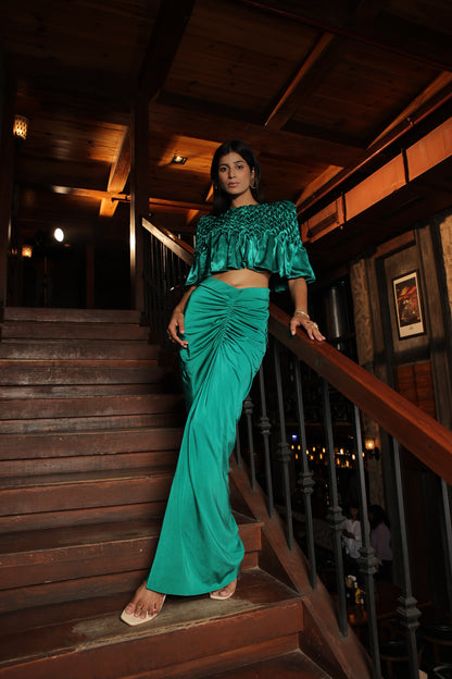 DAHLIA - MONTONE CAPE WITH RUCHED SKIRT