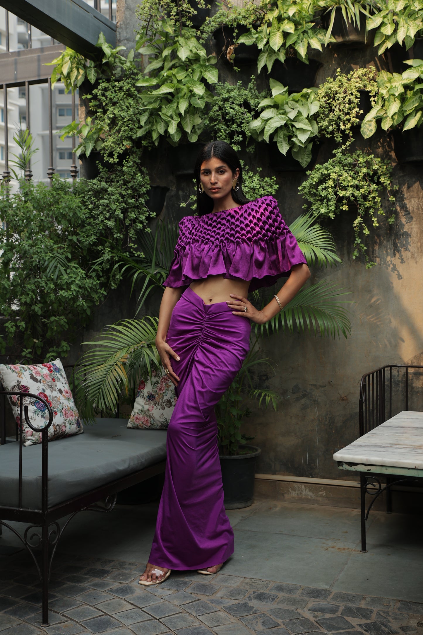 DAHLIA - MONTONE CAPE WITH RUCHED SKIRT