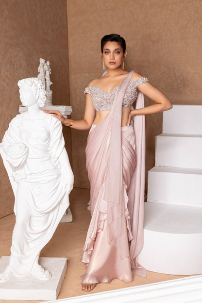 PINK BLOUSE & DRAPED SAREE