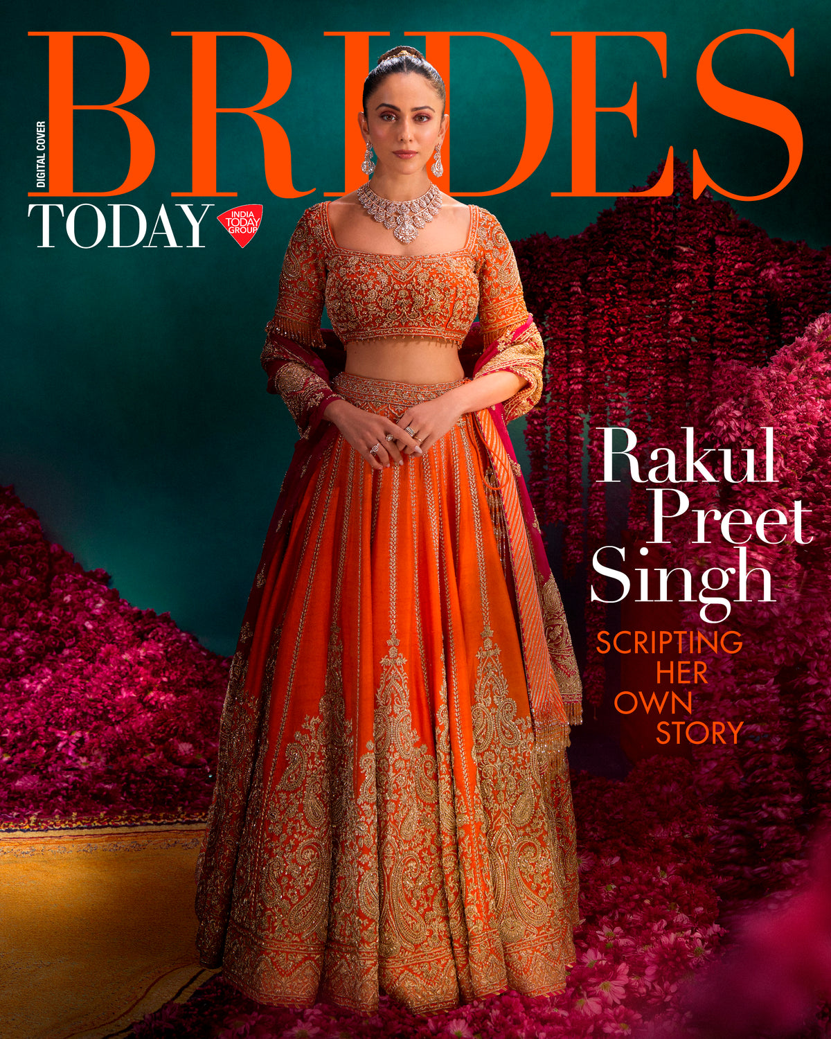 NAGMA  - ORANGE LEHENGA SET WITH BLOUSE & HOT PINK DUPATTA