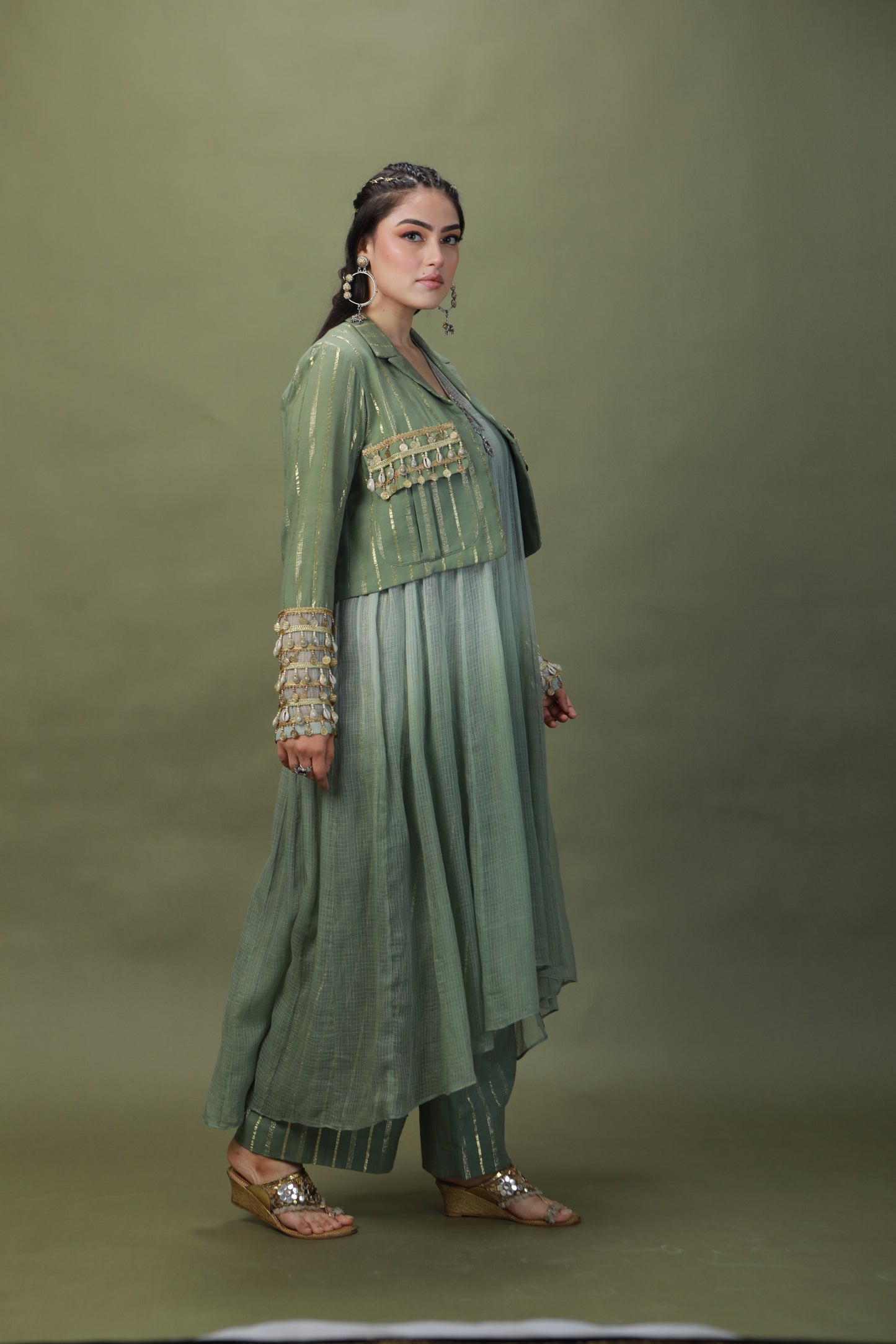 DEVI DRAPE SAGE GREEN OMBRE 4 PCS SET