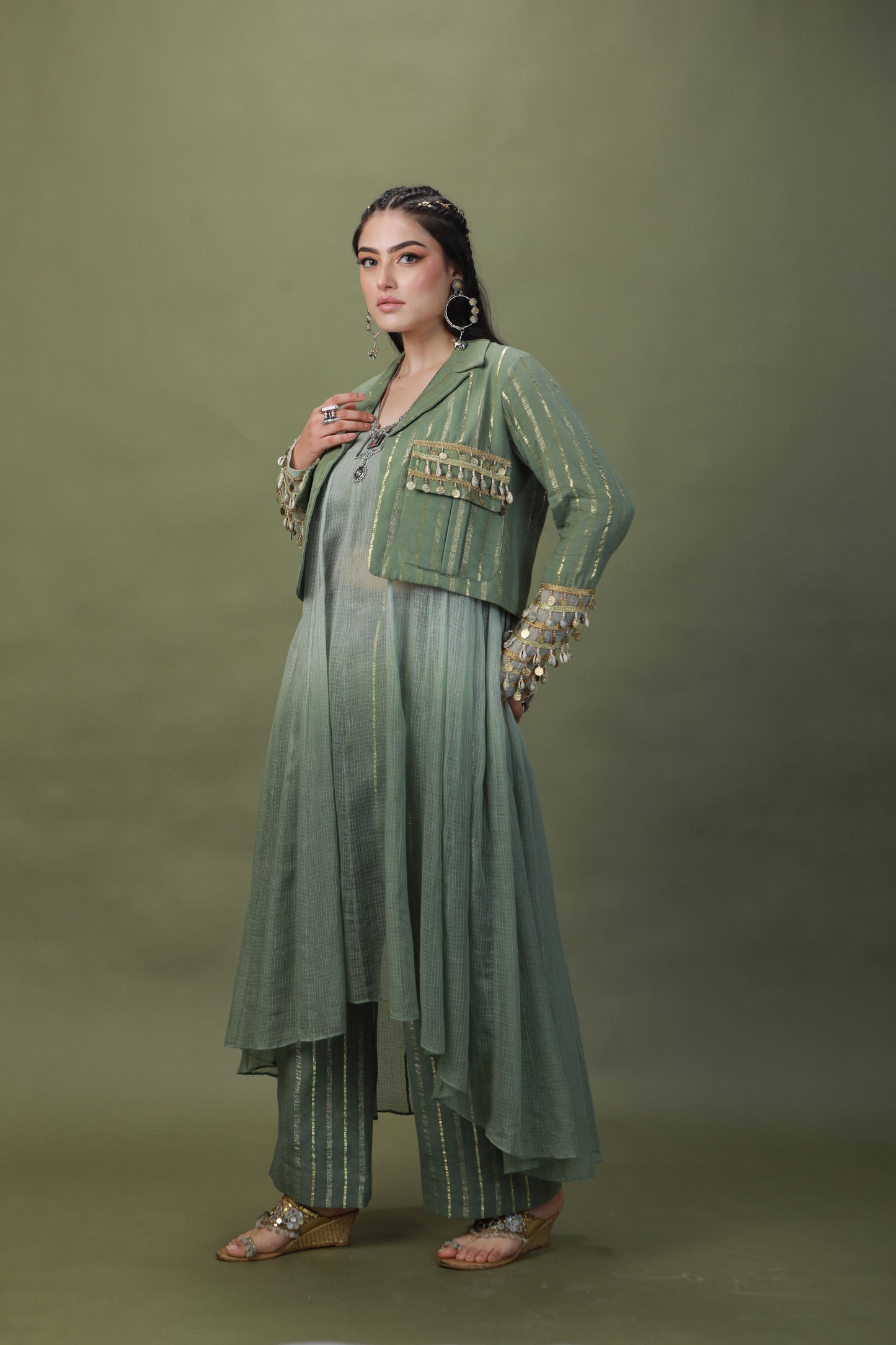 DEVI DRAPE SAGE GREEN OMBRE 4 PCS SET