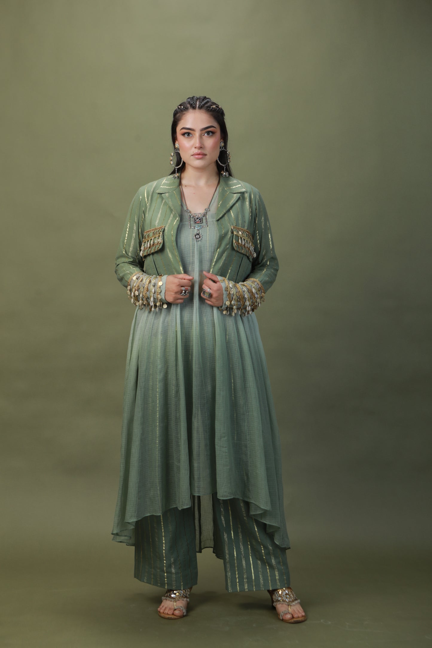 DEVI DRAPE SAGE GREEN OMBRE 4 PCS SET