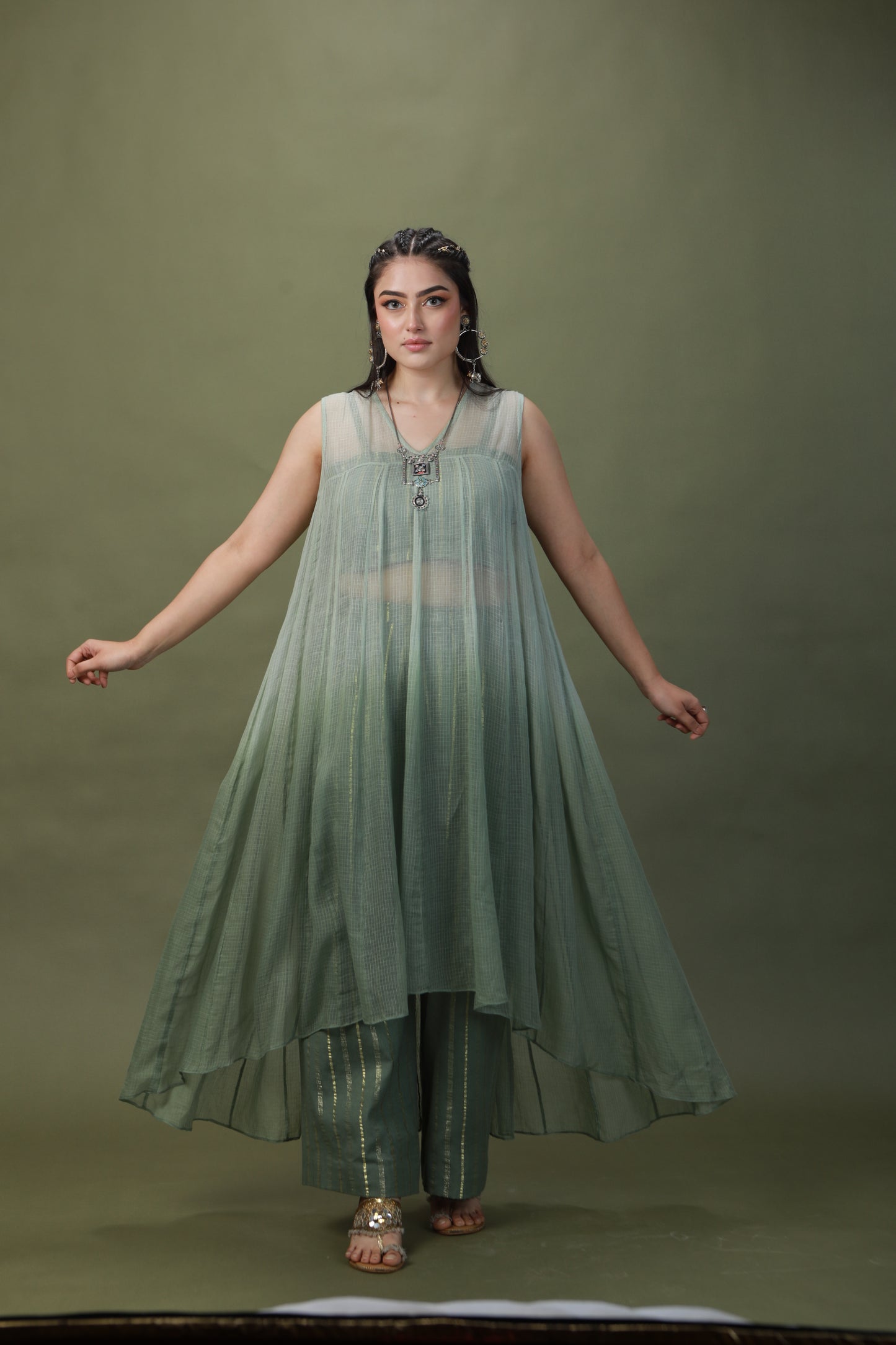 DEVI DRAPE SAGE GREEN OMBRE 4 PCS SET