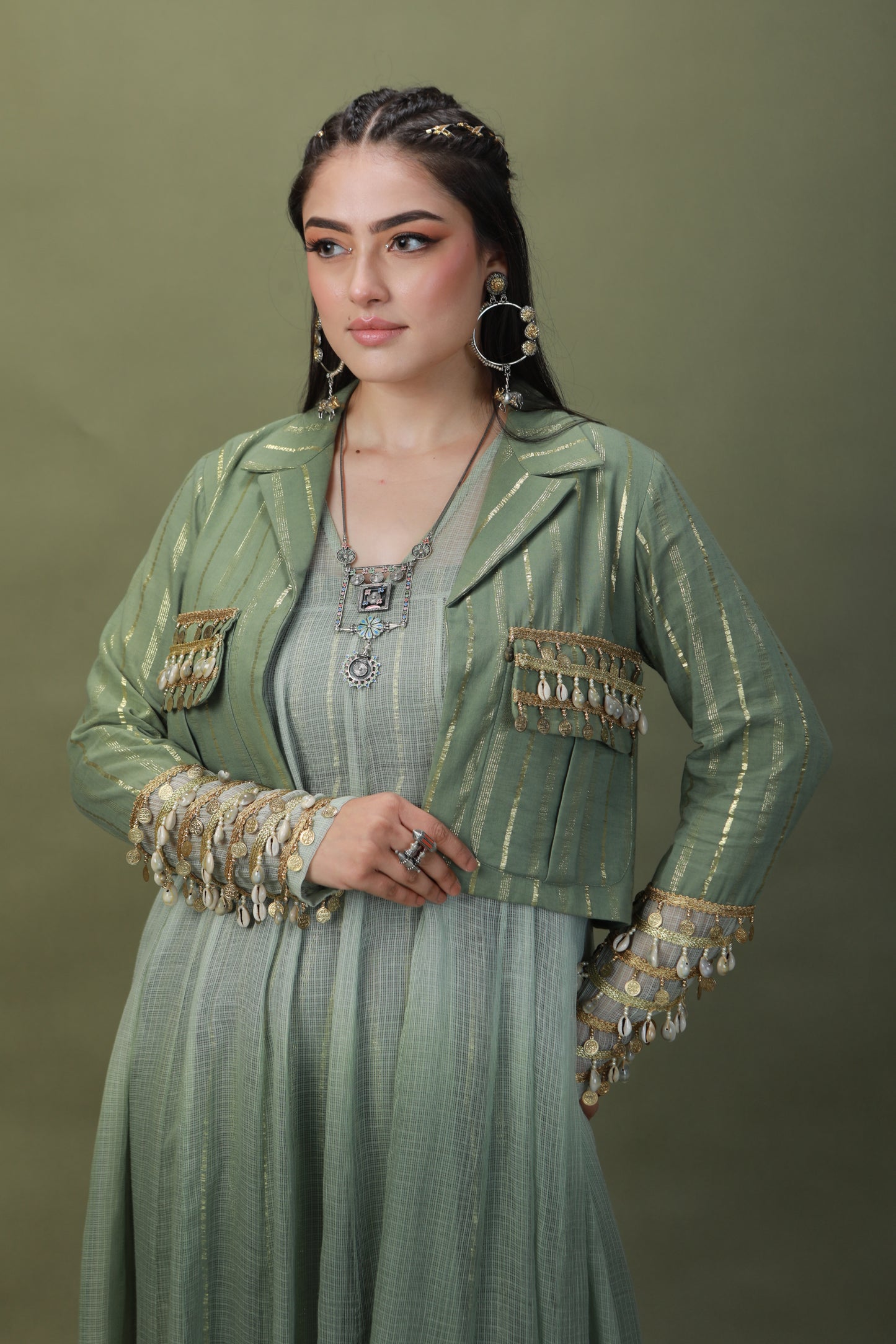 DEVI DRAPE SAGE GREEN OMBRE 4 PCS SET
