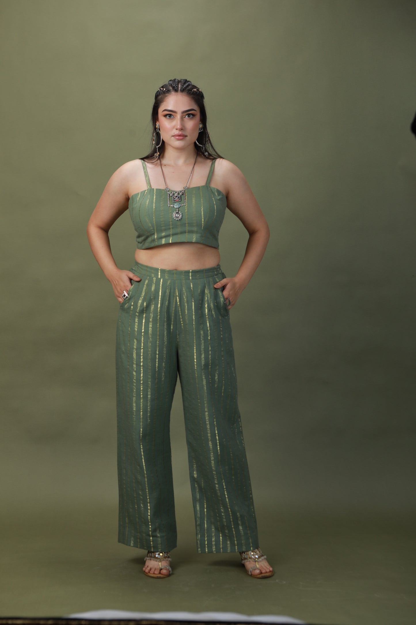 DEVI DRAPE SAGE GREEN OMBRE 4 PCS SET
