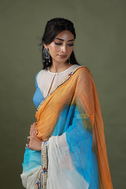 DEVI DRAPE HAND PAINTED SAREE SET