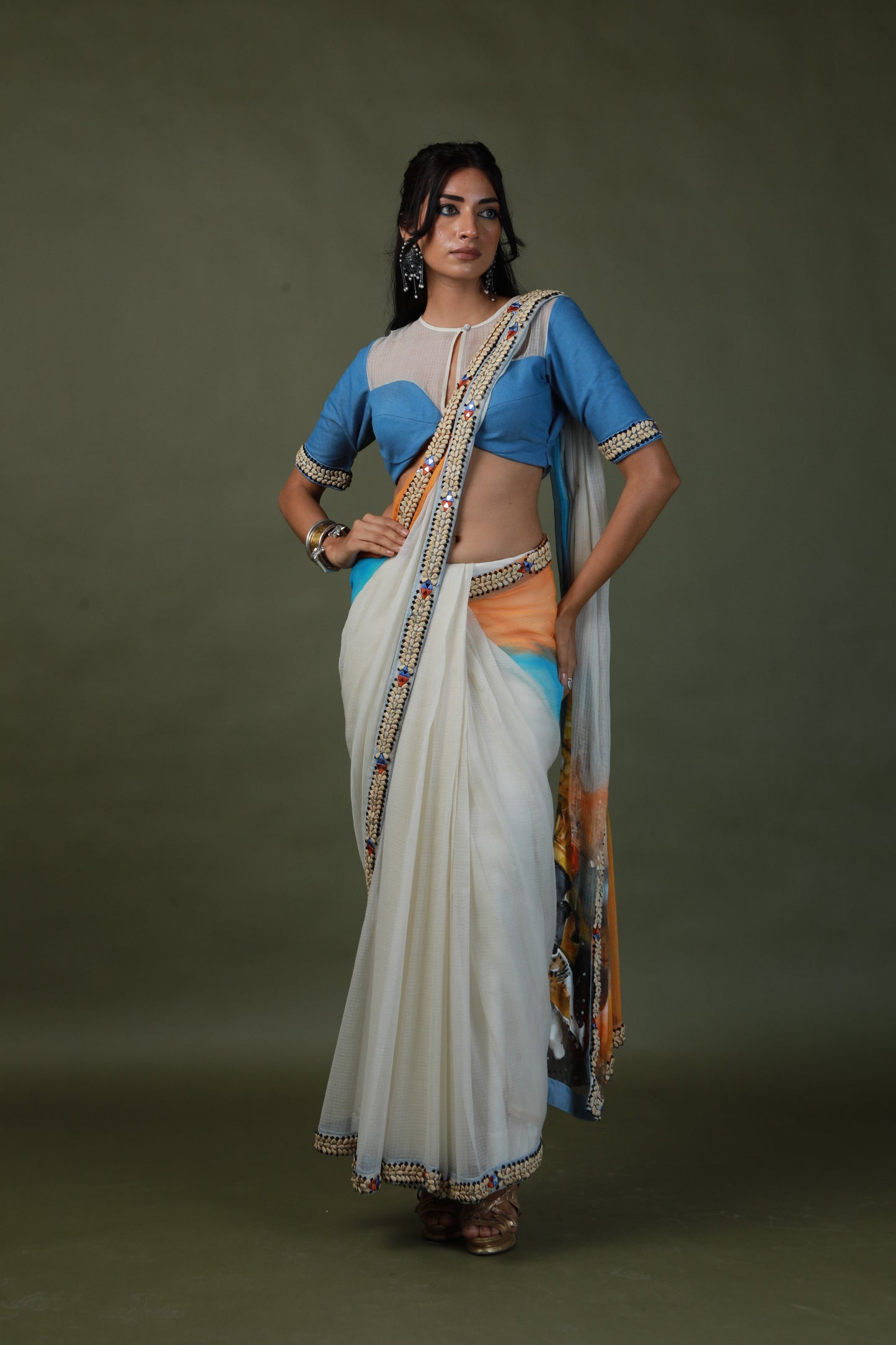 DEVI DRAPE HAND PAINTED SAREE SET