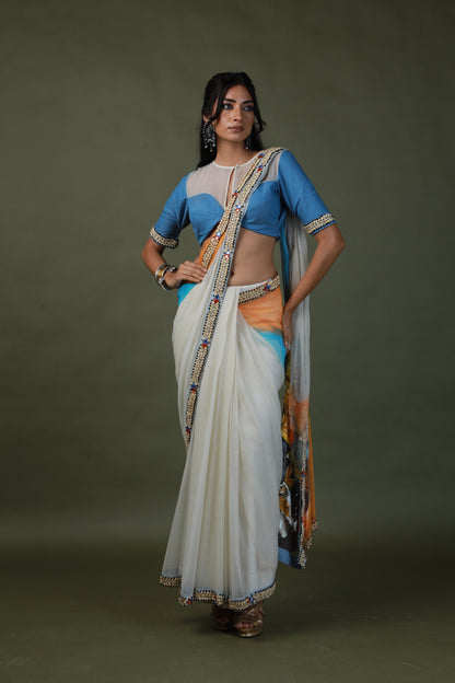DEVI DRAPE HAND PAINTED SAREE SET