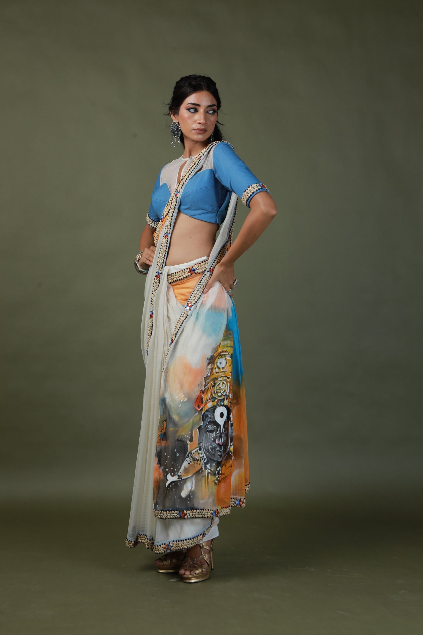 DEVI DRAPE HAND PAINTED SAREE SET
