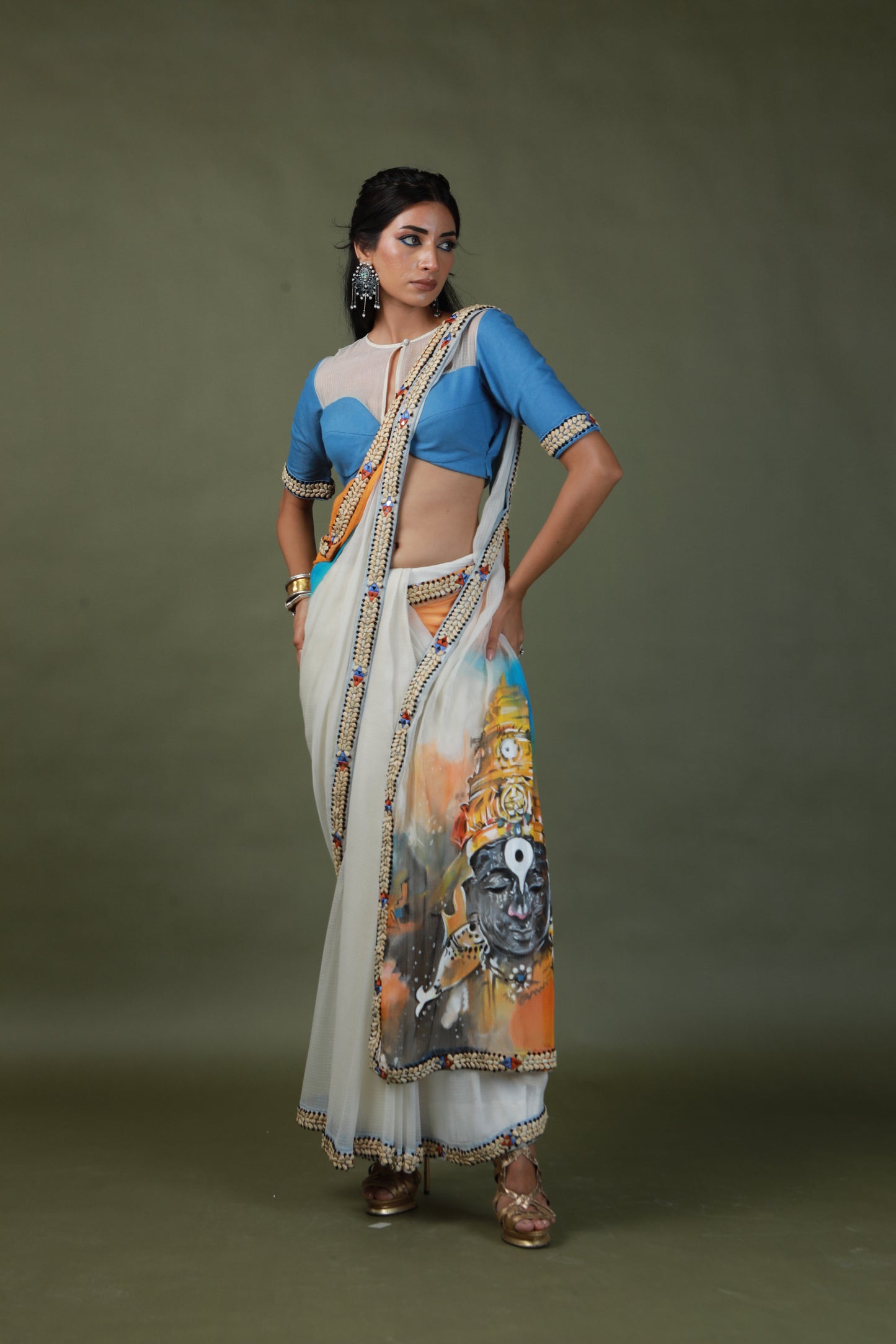 DEVI DRAPE HAND PAINTED SAREE SET