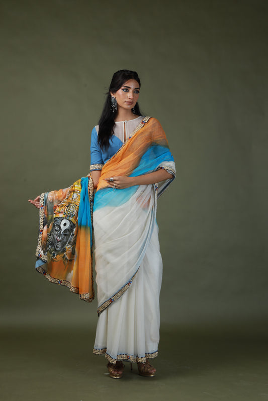 DEVI DRAPE HAND PAINTED SAREE SET