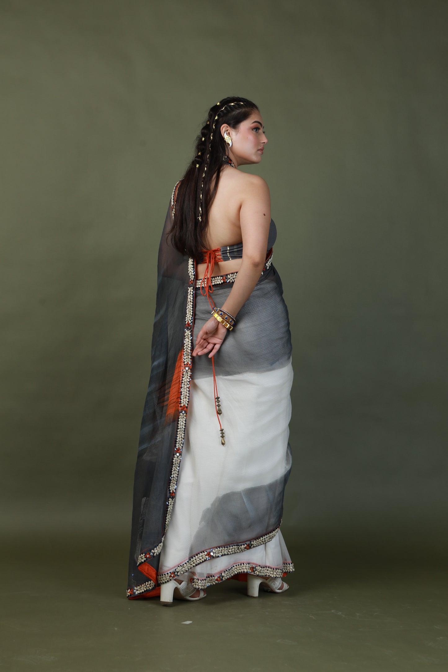 DEVI DRAPE HAND PAINTED SAREE SET