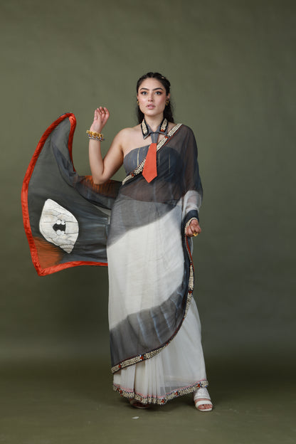 DEVI DRAPE HAND PAINTED SAREE SET