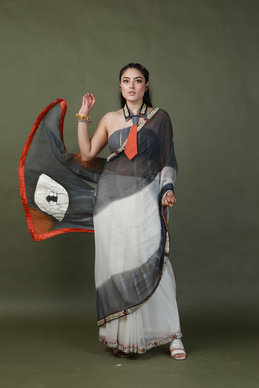 DEVI DRAPE HAND PAINTED SAREE SET