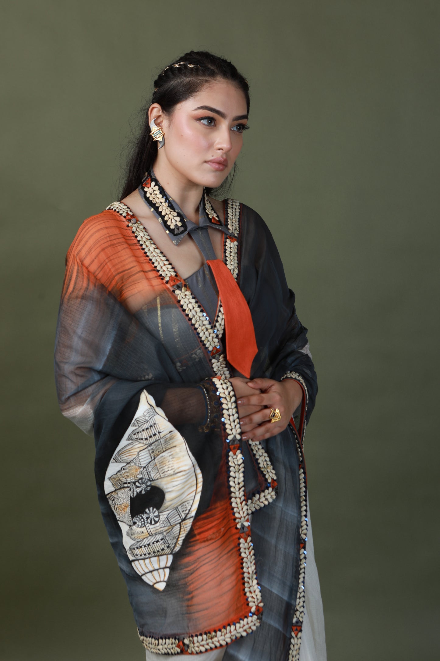 DEVI DRAPE HAND PAINTED SAREE SET
