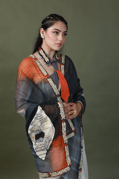 DEVI DRAPE HAND PAINTED SAREE SET