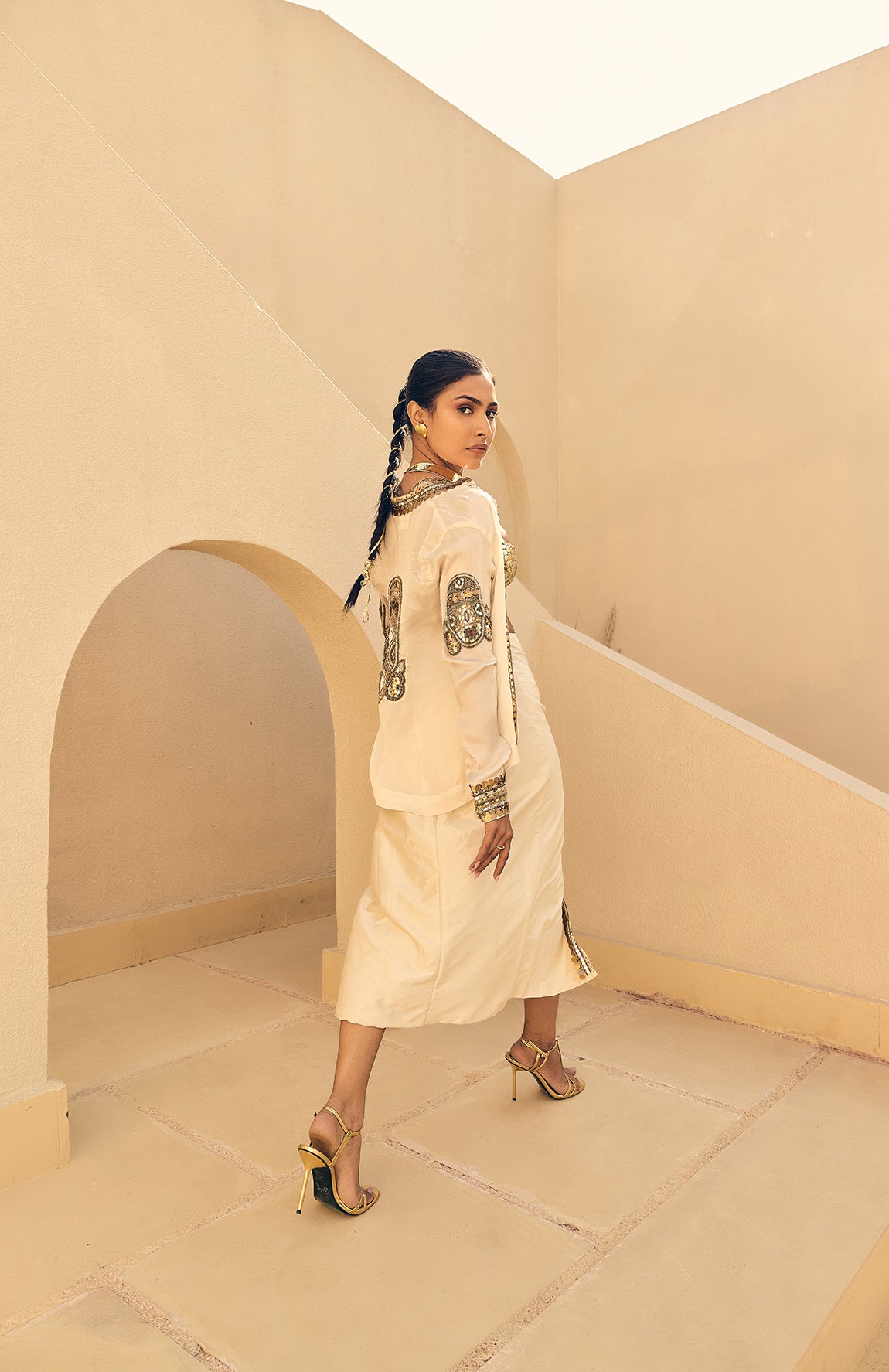 IVORY & GOLD SKIRT SET WITH JACKET