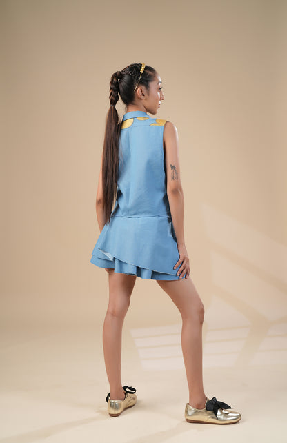 DENIM CROP JACKET  WITH DENM SKIRT