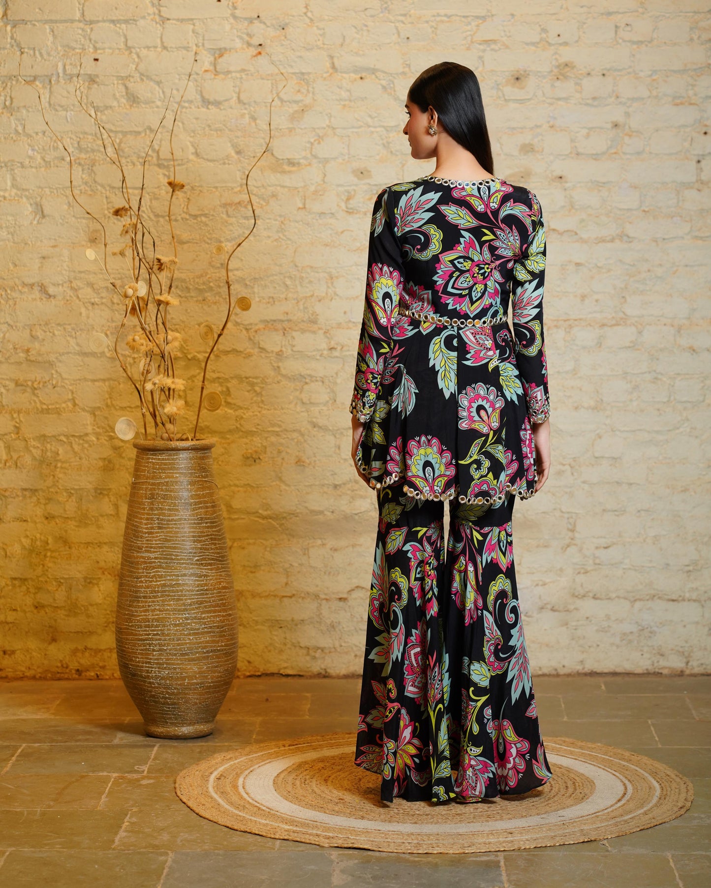DIVYA BLACK PEPLUM & SHARARA & DUPATTA