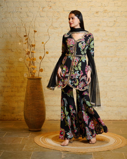 DIVYA BLACK PEPLUM & SHARARA & DUPATTA