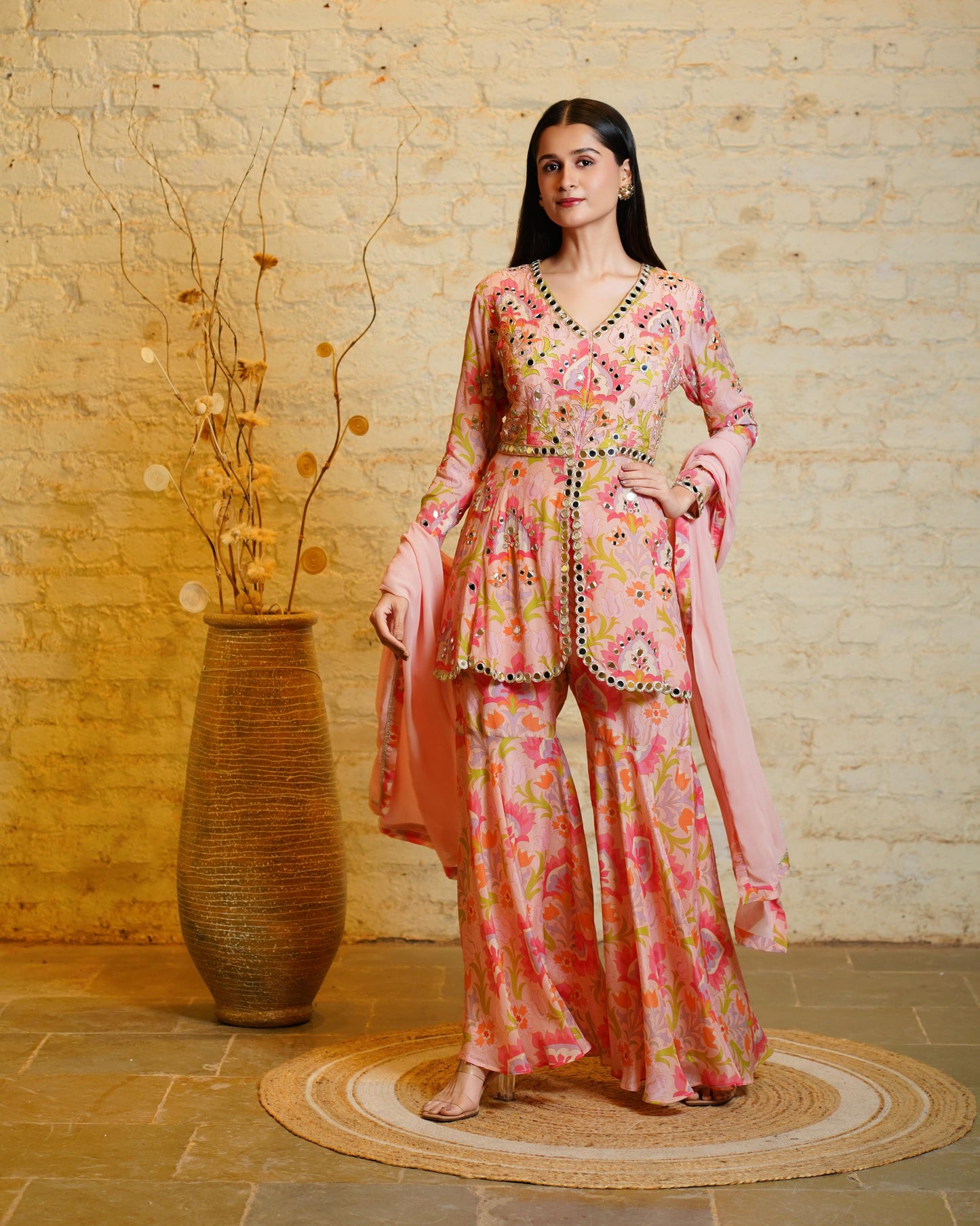 DIVYA LOTUS ROSE PEPLUM & SHARARA & DUPATTA