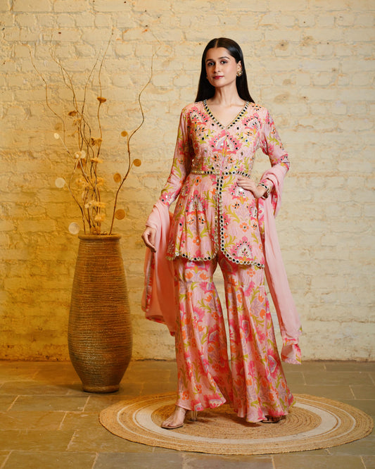 DIVYA LOTUS ROSE PEPLUM & SHARARA & DUPATTA