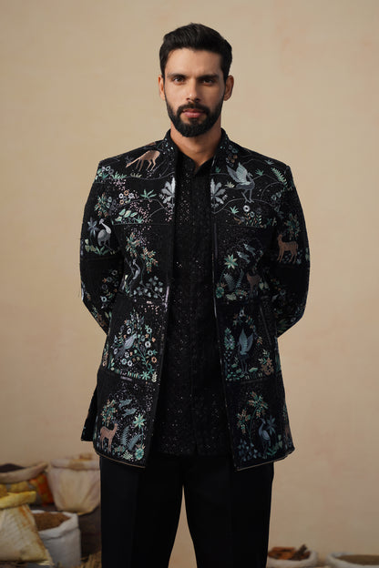 PRABAL BLACK JODHPURI SET