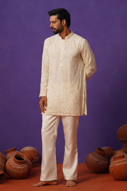 SHEHZAADA IVORY SHORT KURTA SET