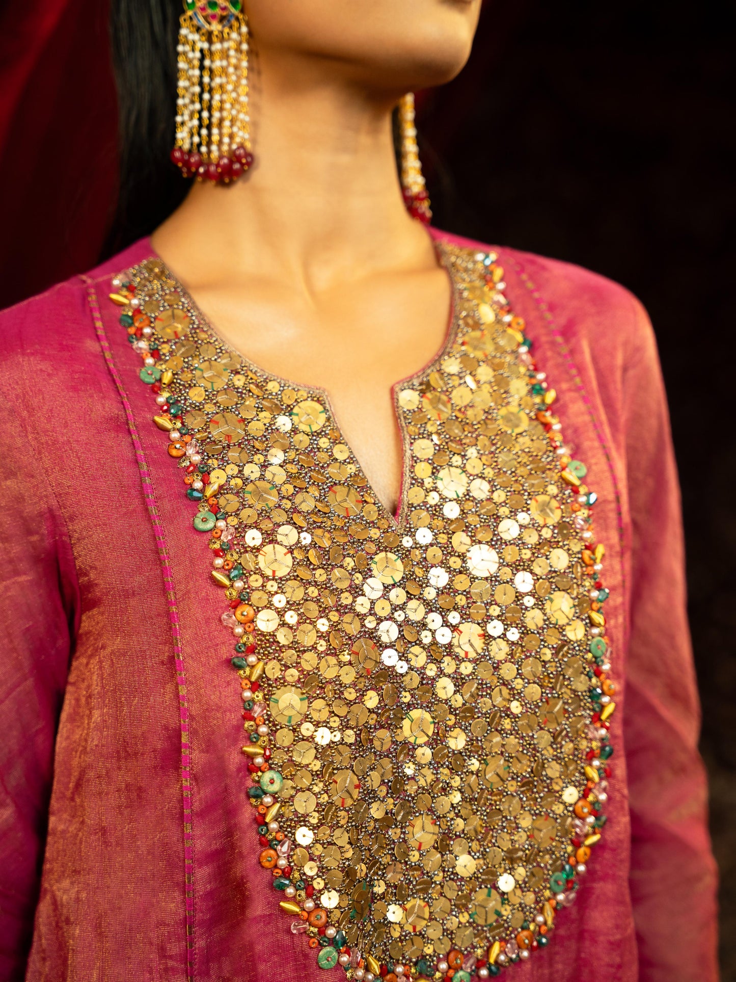 FUCHSIA PINK PEPLUM KURTA WITH SHARARA PANT