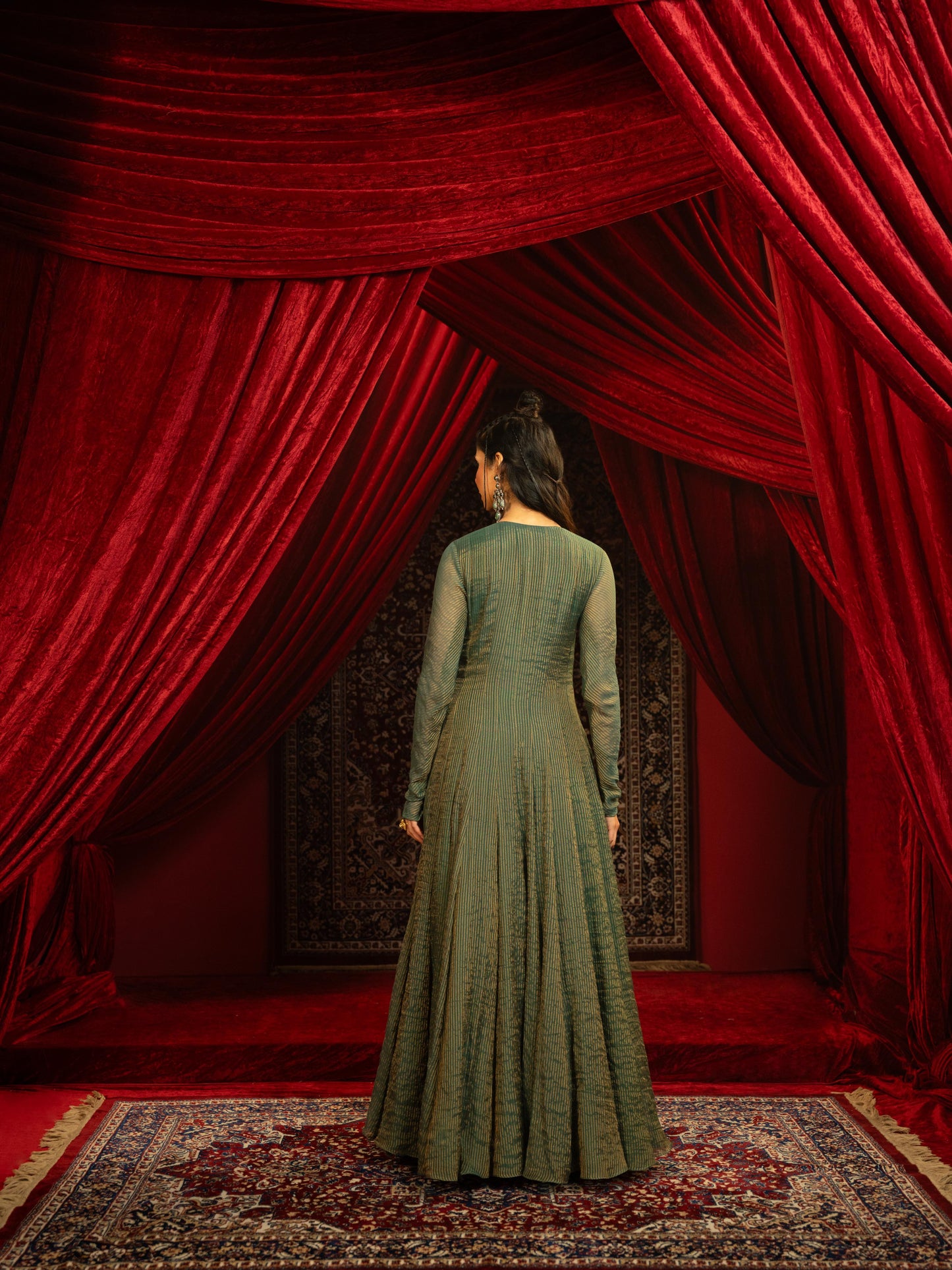 DEEP FOREST GREEN ANARKALI AND EMBROIDERED DUPATTA