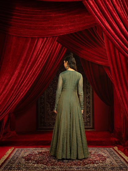 DEEP FOREST GREEN ANARKALI AND EMBROIDERED DUPATTA