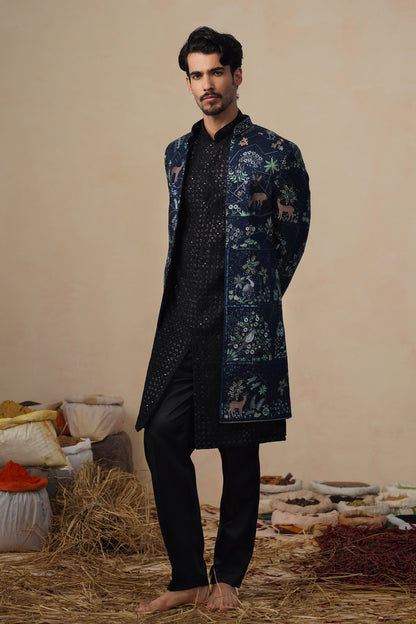 PRABAL NAVY BLUE INDOWESTERN SET