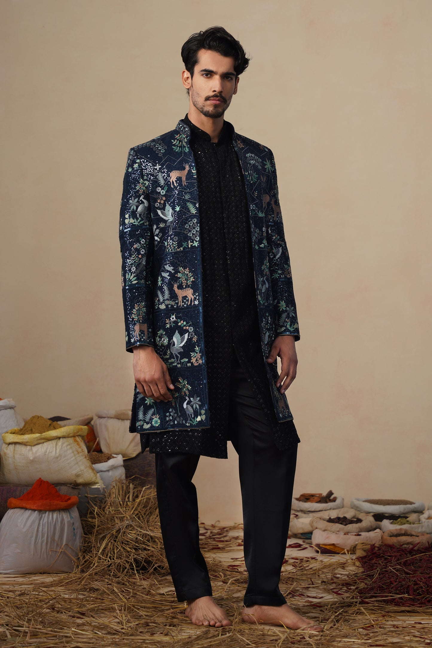 PRABAL NAVY BLUE INDOWESTERN SET
