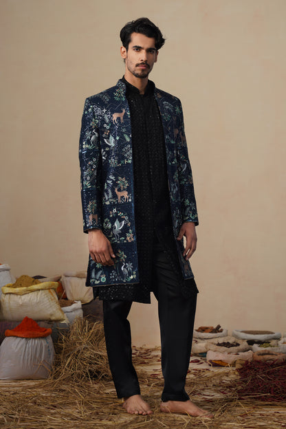 PRABAL NAVY BLUE INDOWESTERN SET