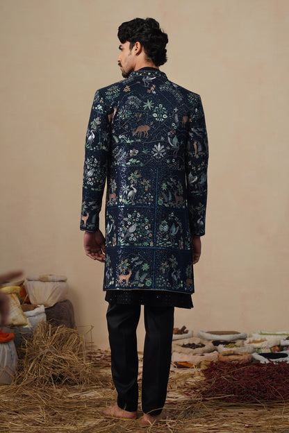 PRABAL NAVY BLUE INDOWESTERN SET