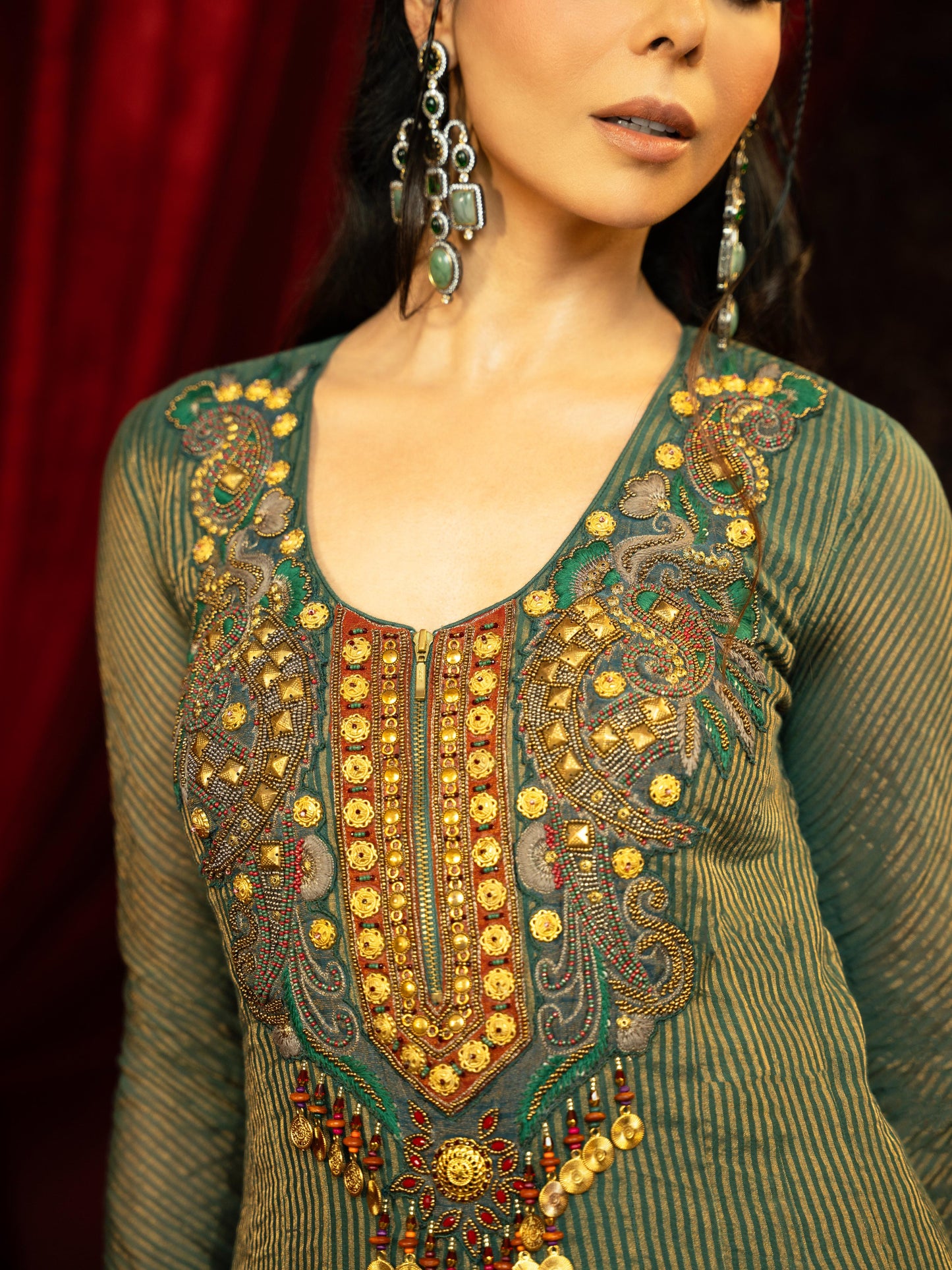 DEEP FOREST GREEN ANARKALI AND EMBROIDERED DUPATTA