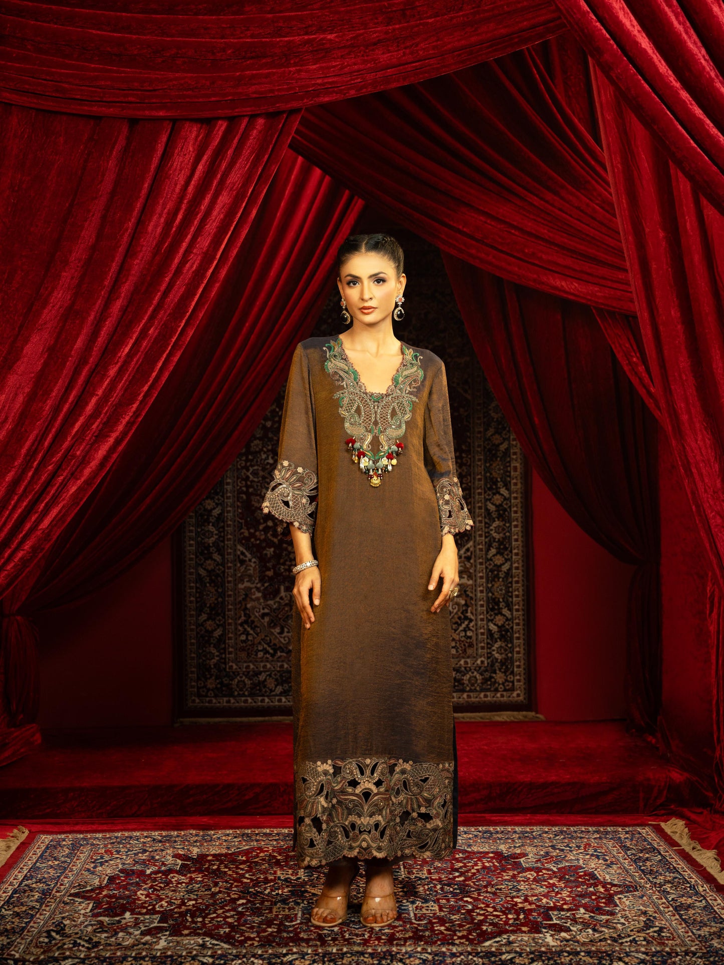 SPACE BLUE BOHO KURTA SET WITH HAND EMBROIDERY