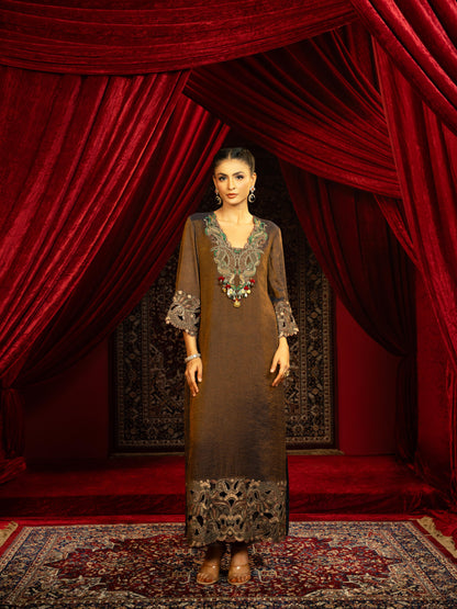 SPACE BLUE BOHO KURTA SET WITH HAND EMBROIDERY