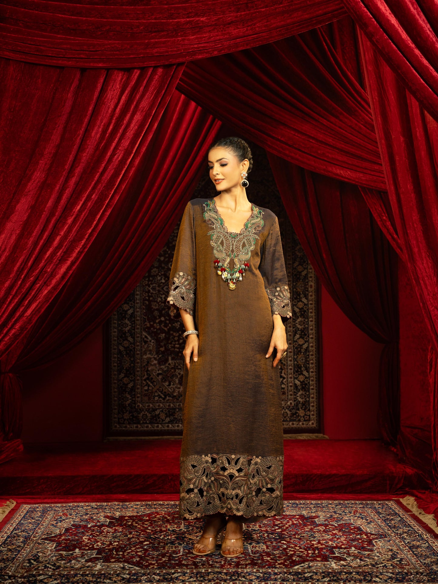 SPACE BLUE BOHO KURTA SET WITH HAND EMBROIDERY