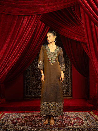 SPACE BLUE BOHO KURTA SET WITH HAND EMBROIDERY