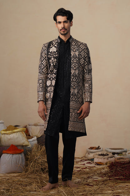 SANJH CUTDANA BLACK INDOWESTERN SET