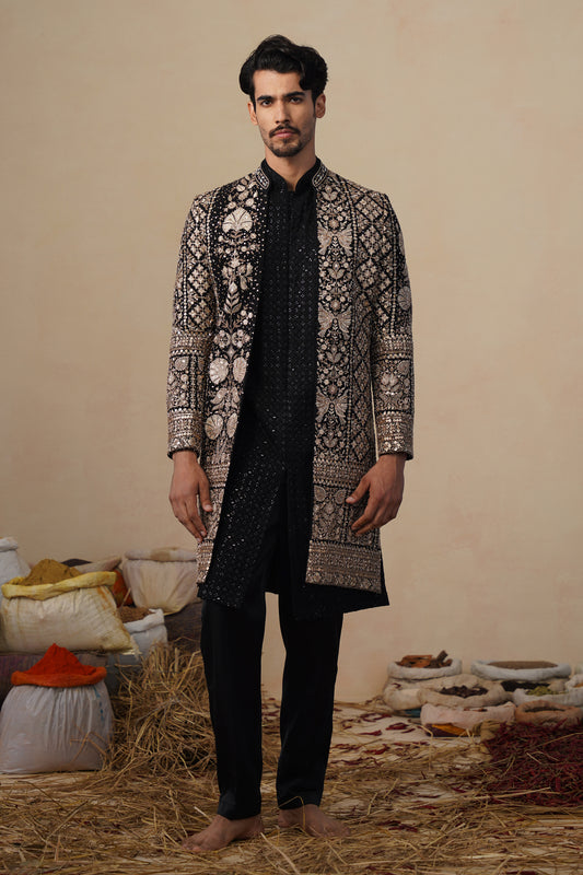 SANJH CUTDANA BLACK INDOWESTERN SET
