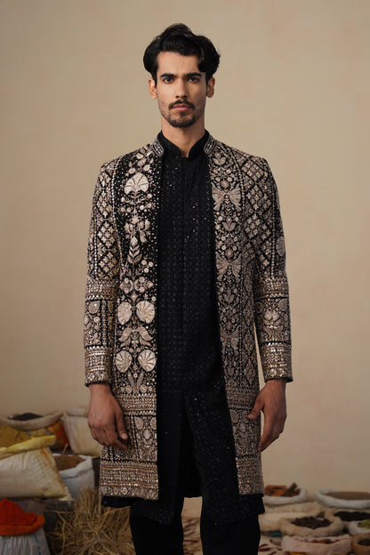 SANJH CUTDANA BLACK INDOWESTERN SET