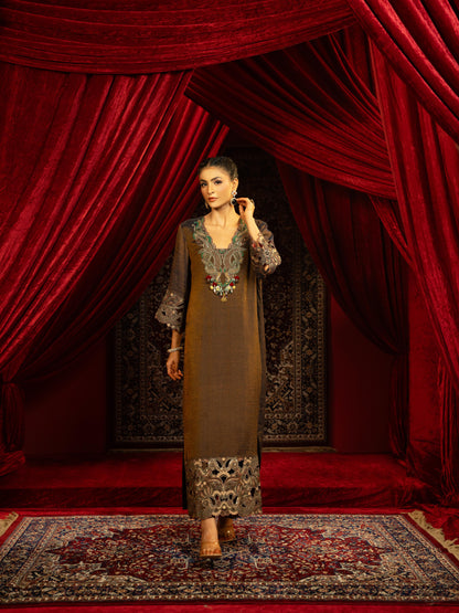 SPACE BLUE BOHO KURTA SET WITH HAND EMBROIDERY