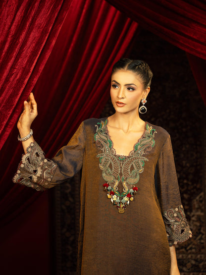 SPACE BLUE BOHO KURTA SET WITH HAND EMBROIDERY