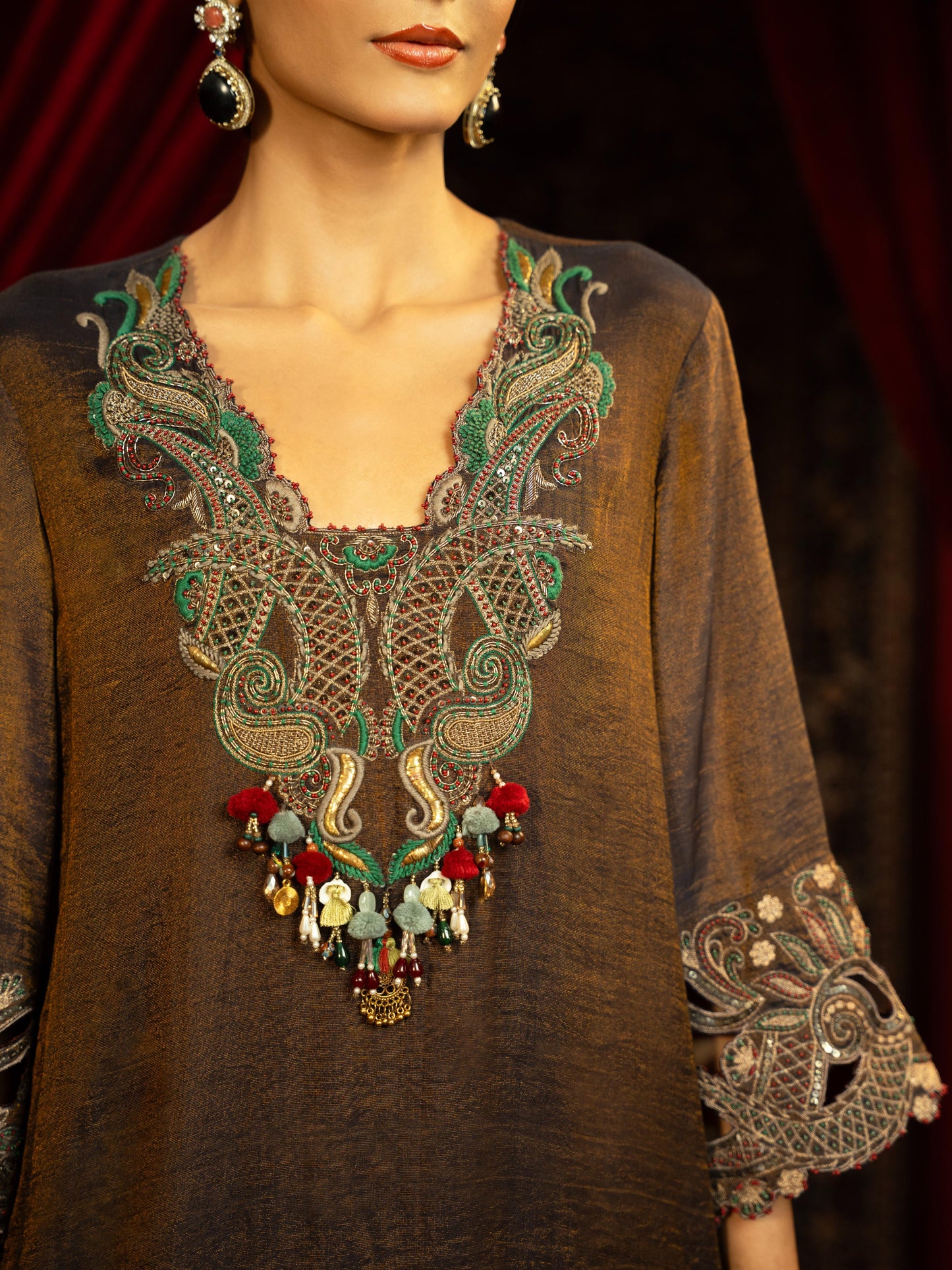 SPACE BLUE BOHO KURTA SET WITH HAND EMBROIDERY