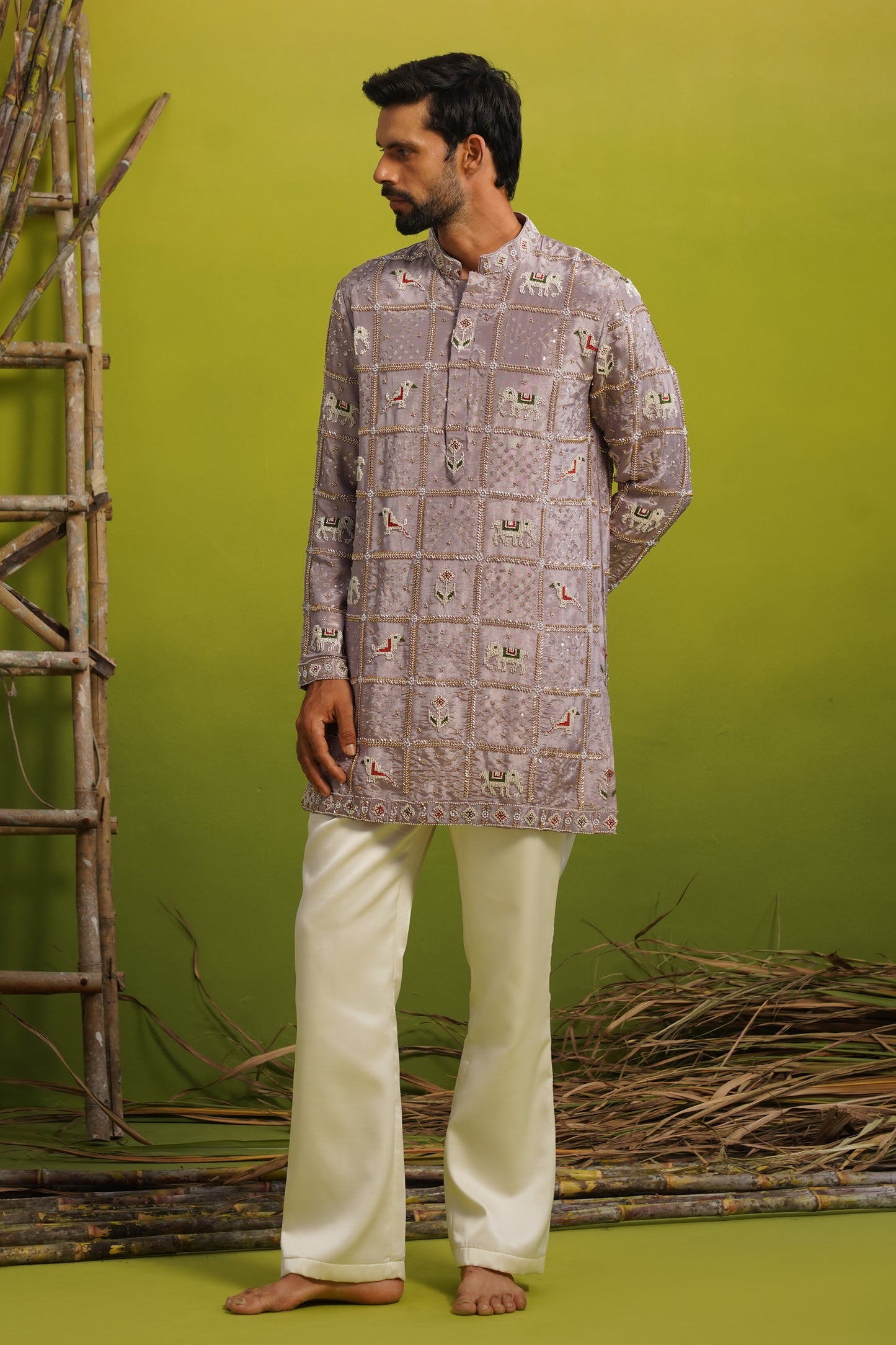 PATOLA LAVENDER SHORT KURTA SET